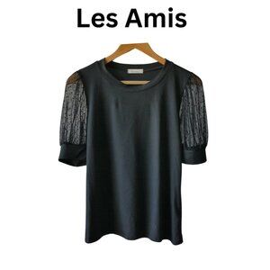 Les Amis S Blk Mesh Lace Shoulder Detail Super Flattering SOFT cotton Holiday